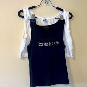 Two BeBe tank tops white is M/L and black is M